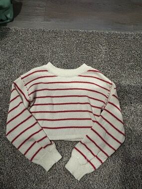 art class Cream Cropped Sweater with Red Stripes
